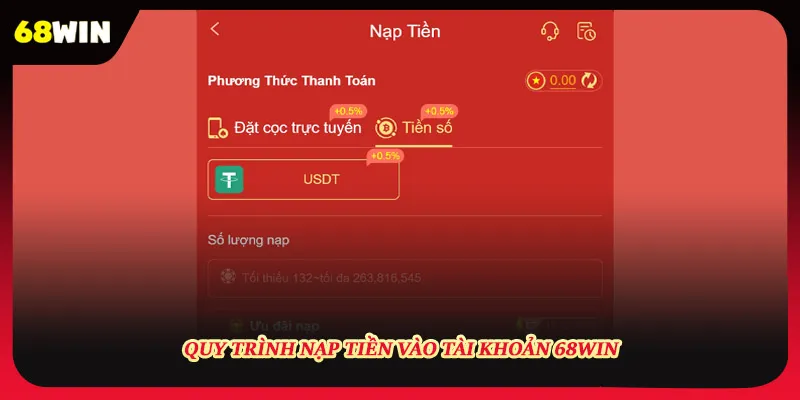 Các bước nạp tiền vào nhà cái 68win